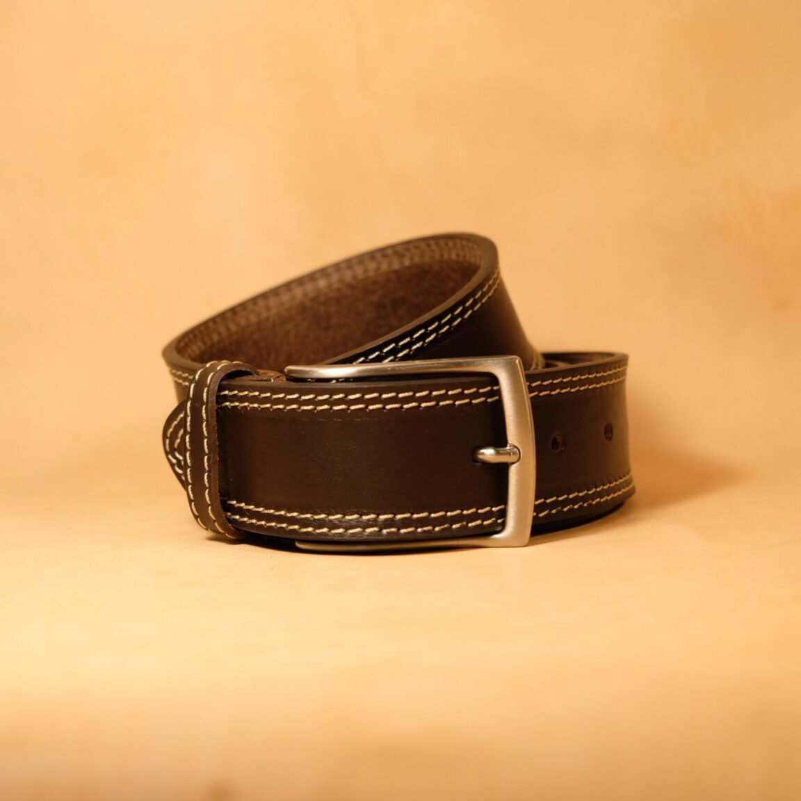 Cinturón cuero marrón doble costura 40mm