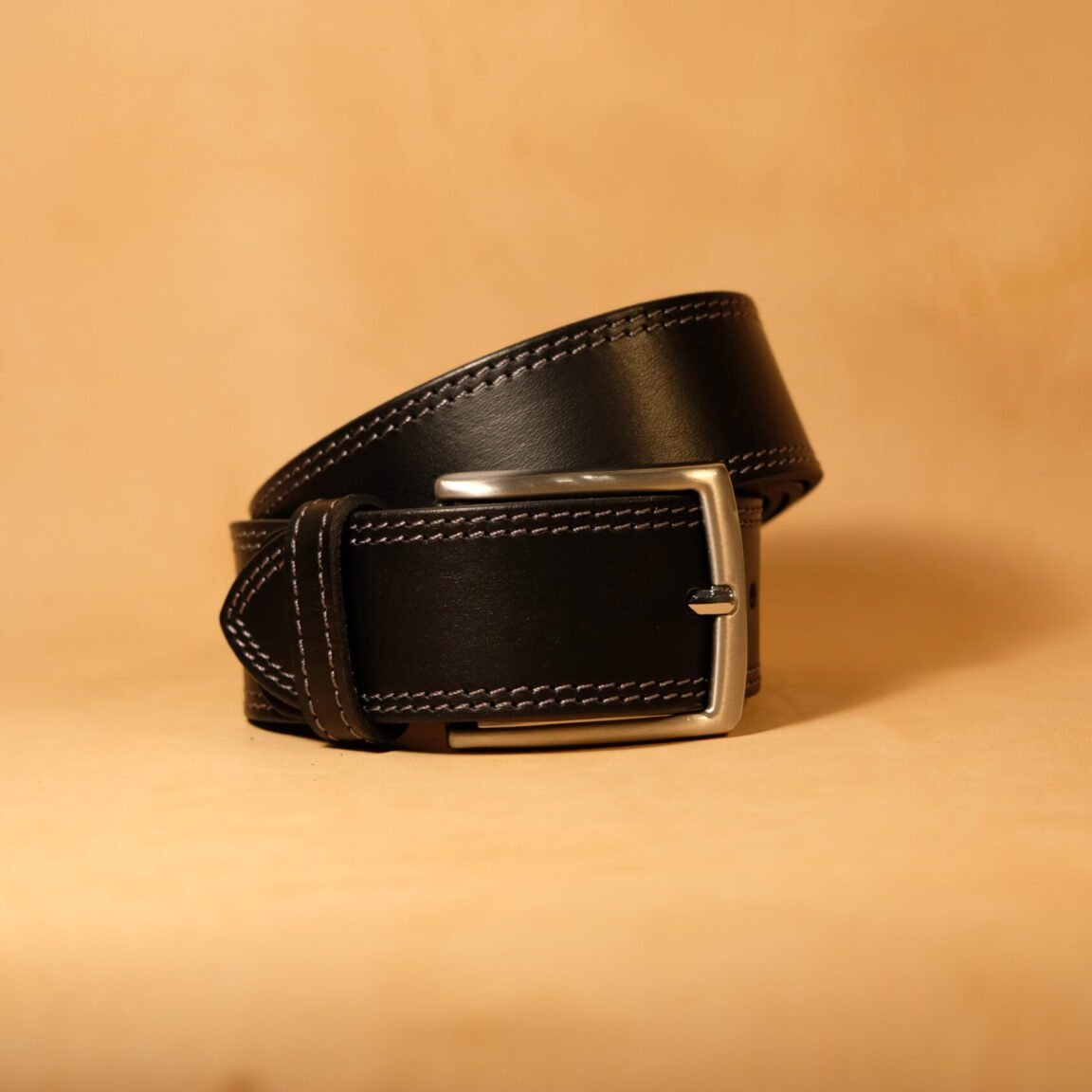 Cinturón cuero negro doble costura 40mm