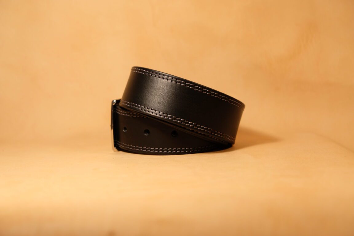 Cinturón cuero negro doble costura 40mm