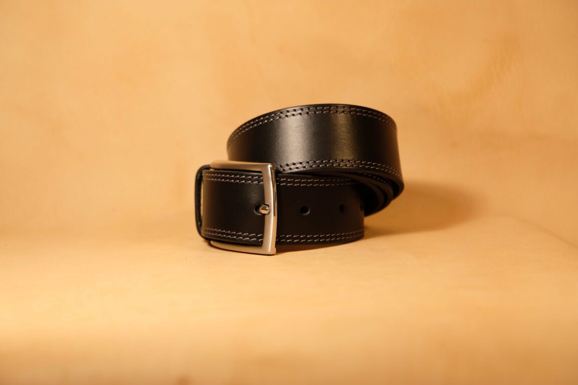 Cinturón cuero negro doble costura 40mm
