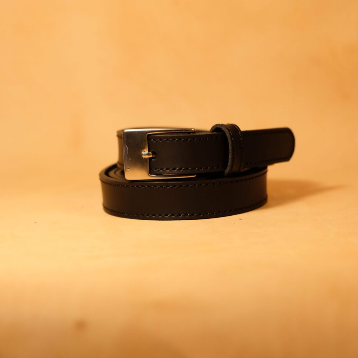 Cinturón cuero mujer negro liso 20mm