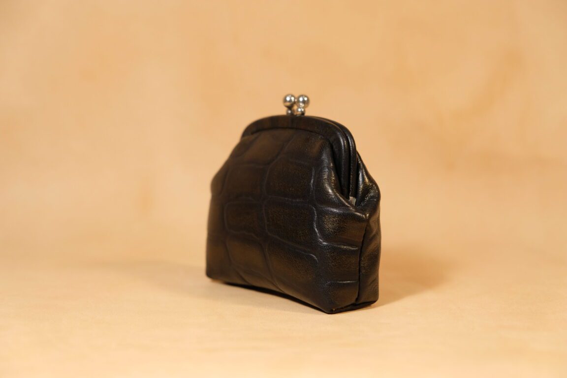 monedero vintage piel coco negro