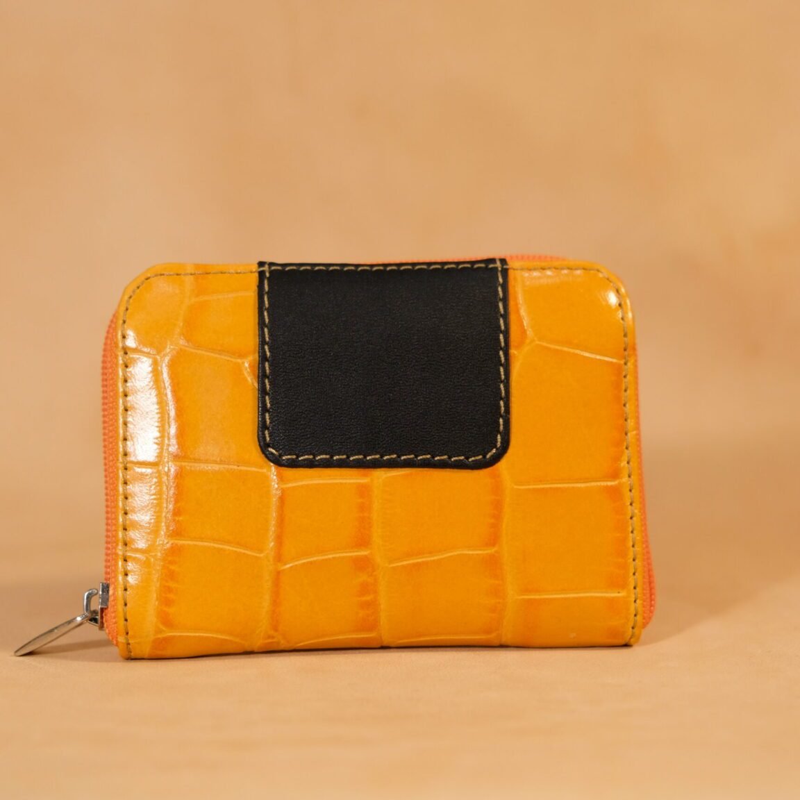 monedero vintage piel coco naranja