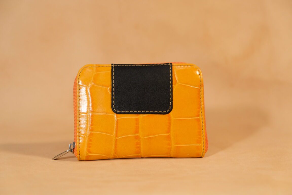 monedero vintage piel coco naranja