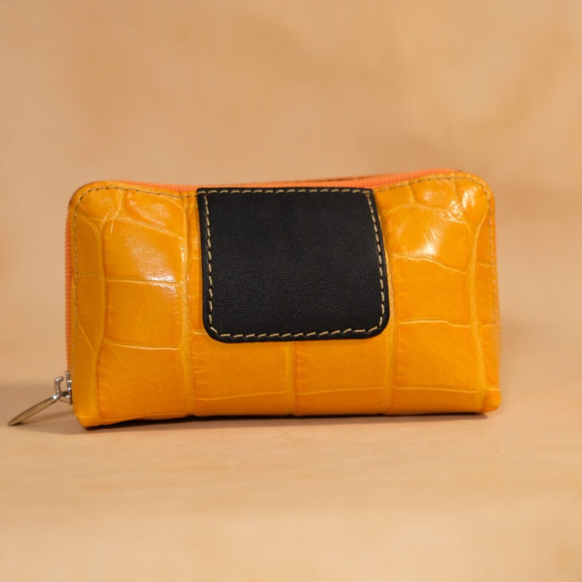monedero pequeño vintage piel coco naranja