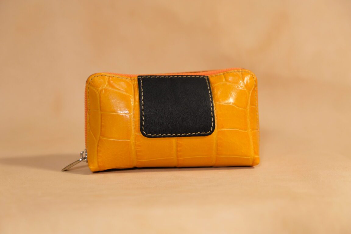 monedero pequeño vintage piel coco naranja