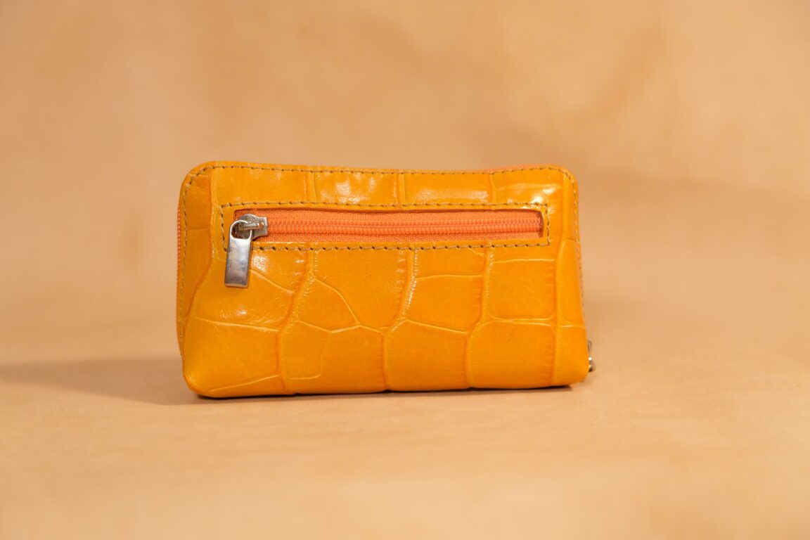 monedero pequeño vintage piel coco naranja