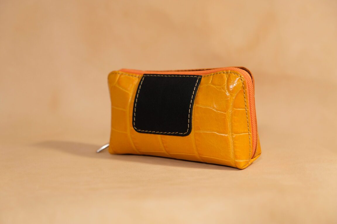 monedero pequeño vintage piel coco naranja