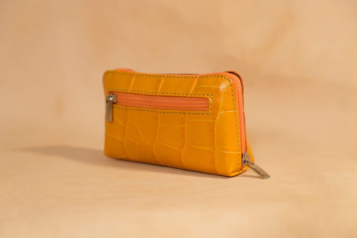 monedero pequeño vintage piel coco naranja