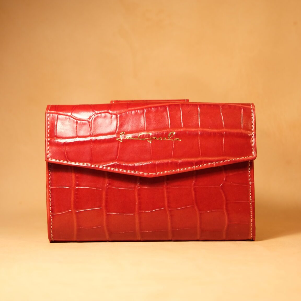 Cartera de piel para mujer con efecto coco roja