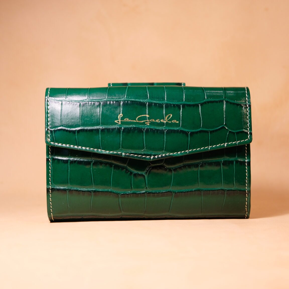 Cartera de piel para mujer con efecto coco verde