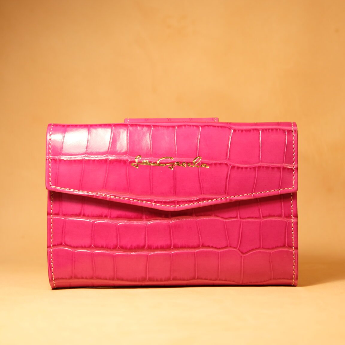 Cartera de piel para mujer con efecto coco rosa