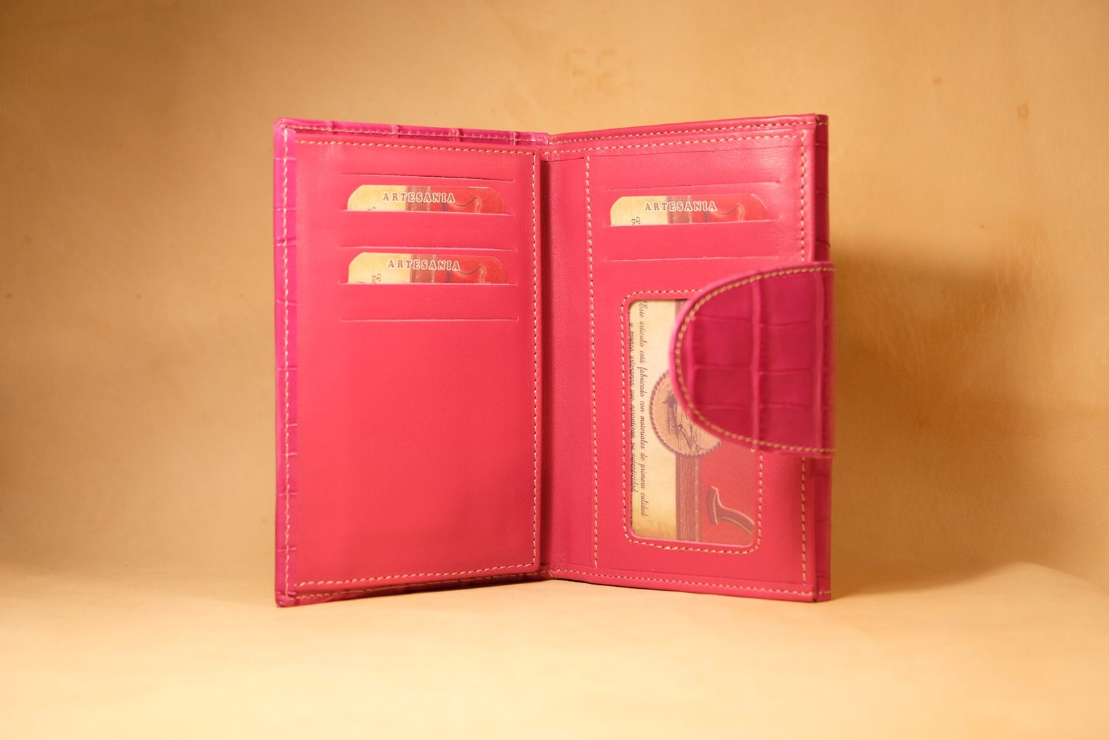 Cartera de piel para mujer con efecto coco rosa