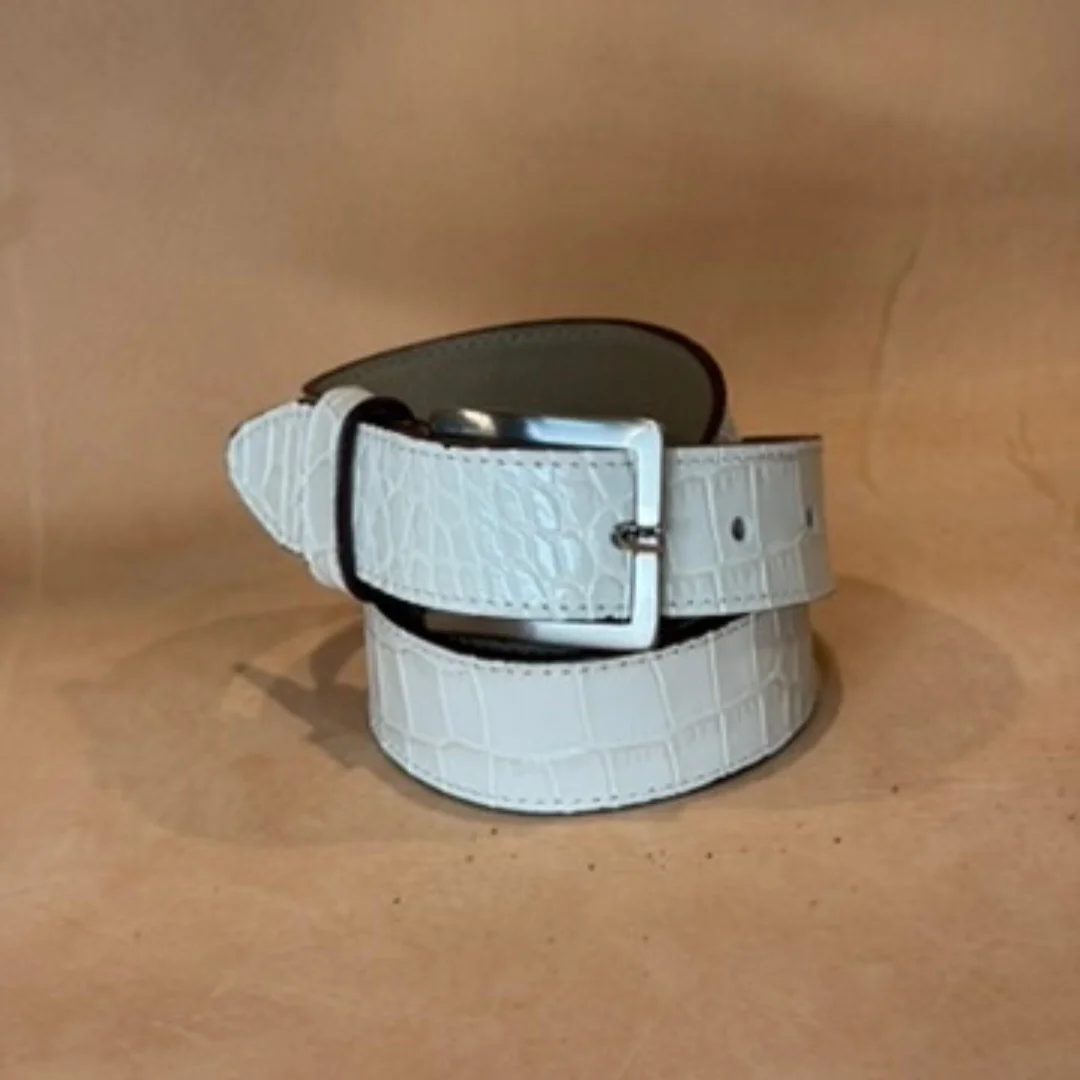 Cinturón de piel efecto coco beige